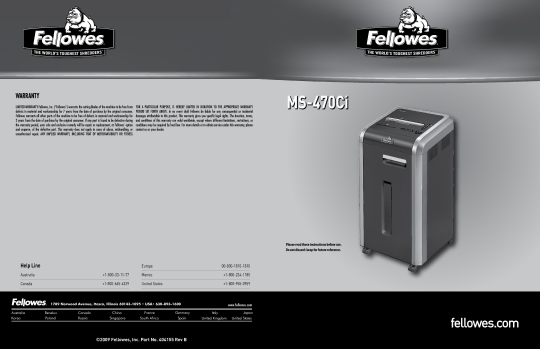 Fellowes MS-470Ci warranty 