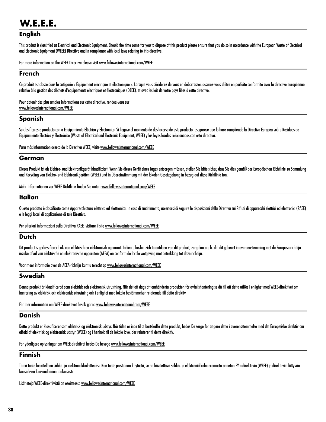 Fellowes P-35C manual E.E 