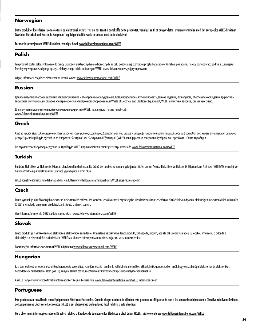 Fellowes P-35C manual Norwegian 