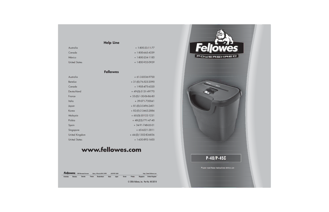 Fellowes P-40, P-45C manual Help Line 