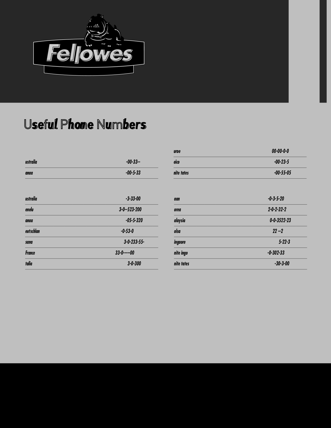 Fellowes P-8C manual Useful Phone Numbers 