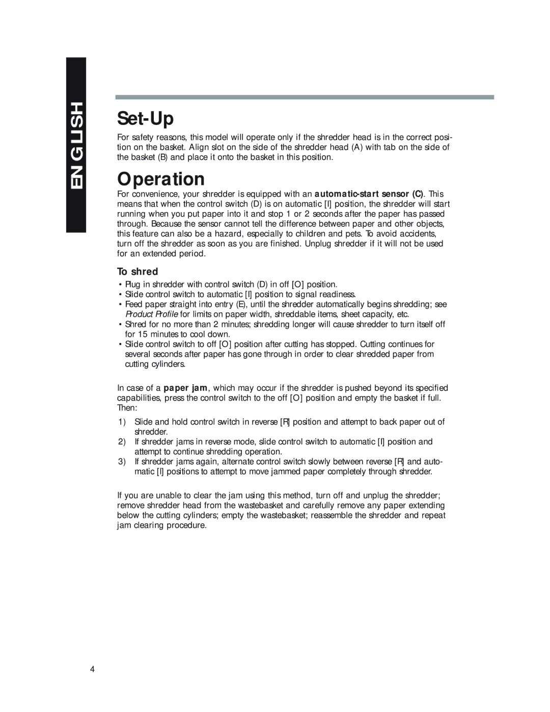 Fellowes P50CM manual Set-Up, Operation, To shred 