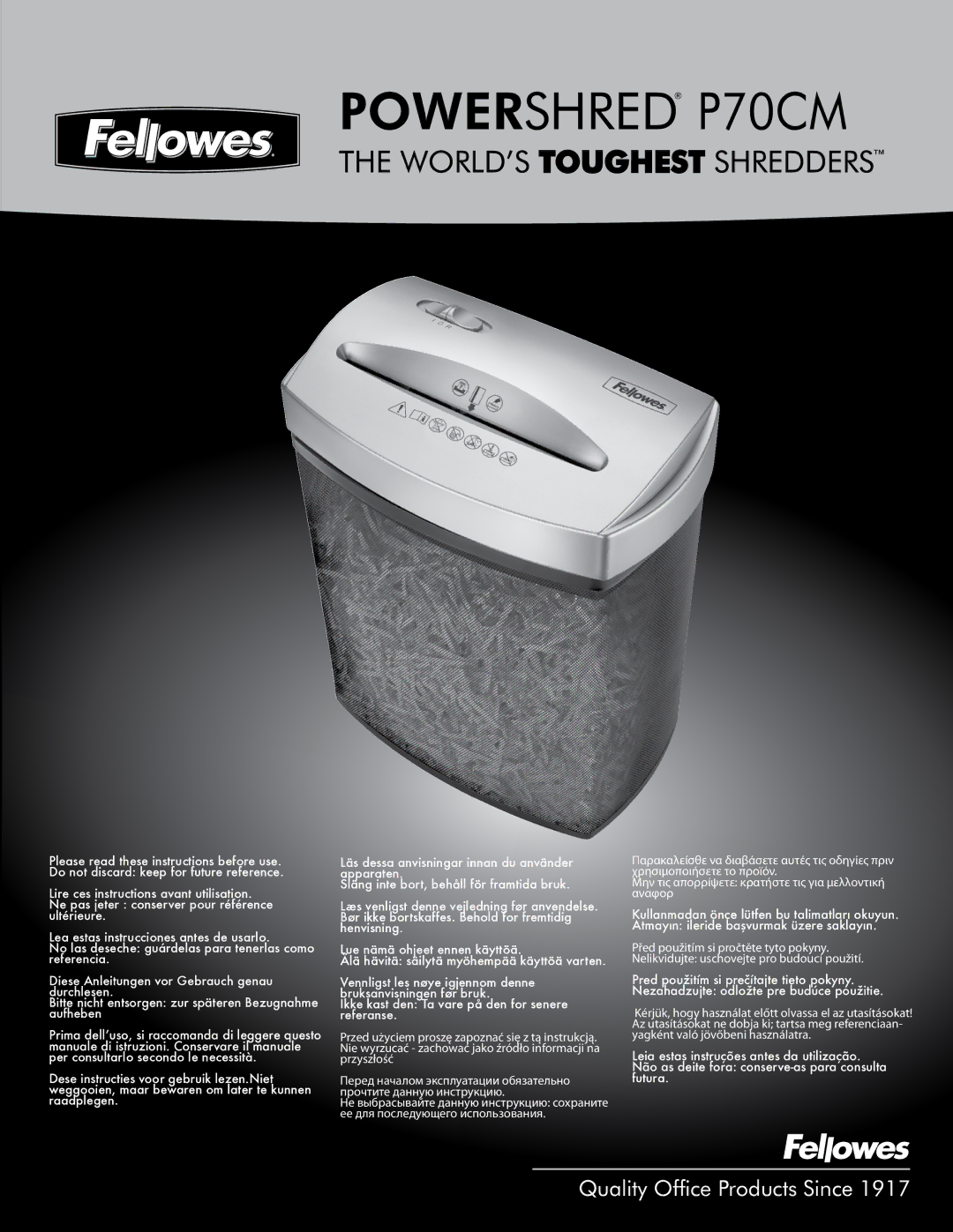 Fellowes manual Powershred P70CM 