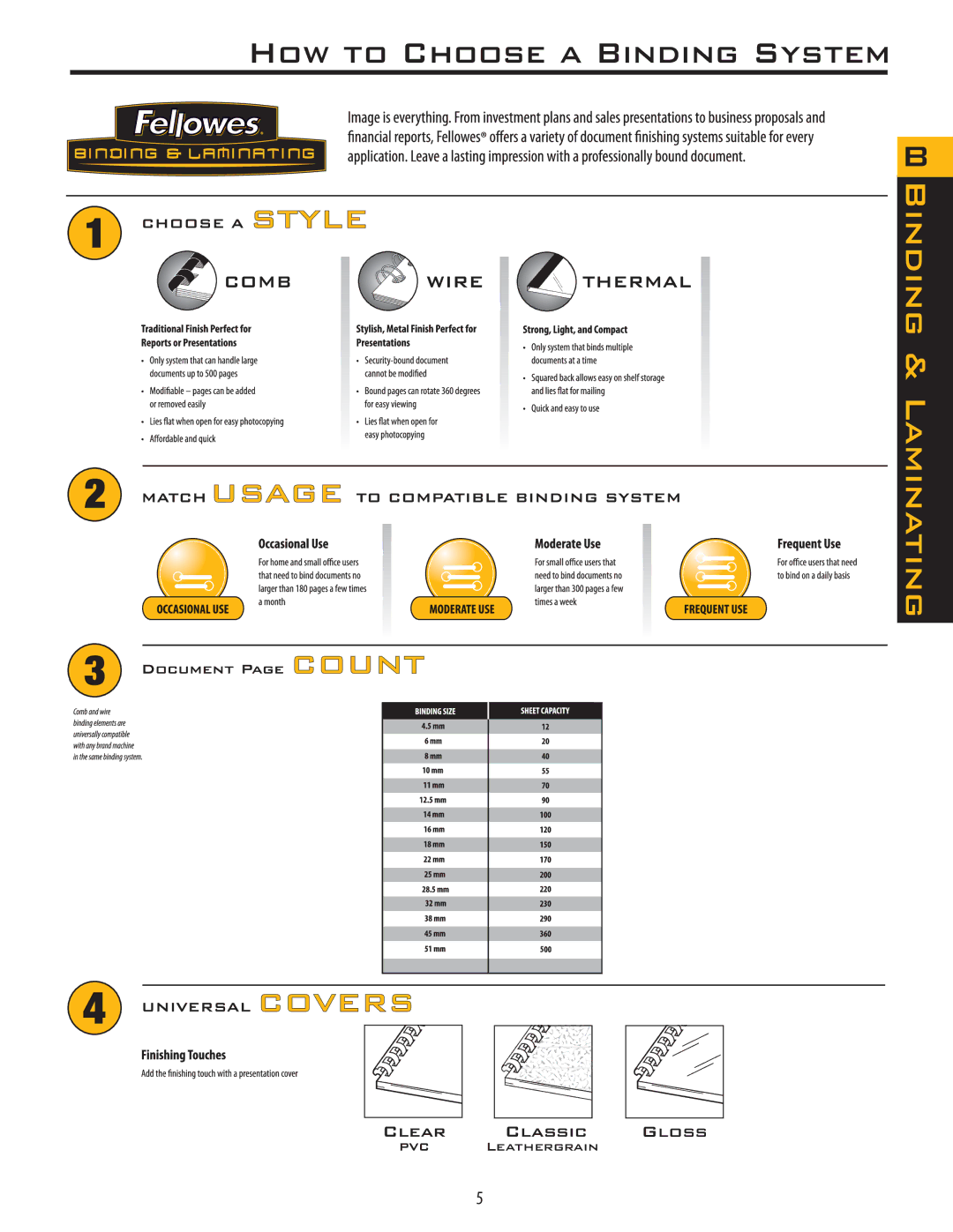 Fellowes PB250, PB150 manual How to Choose a Binding System, Binding Laminating 