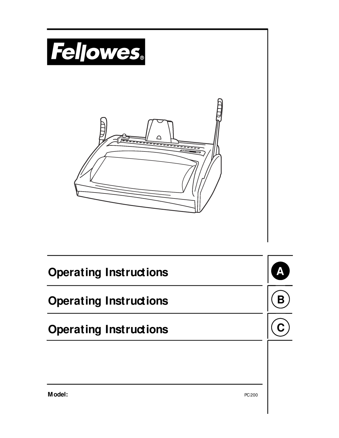 Fellowes PC 200 manual Operating Instructions Operating Instructions, Model 