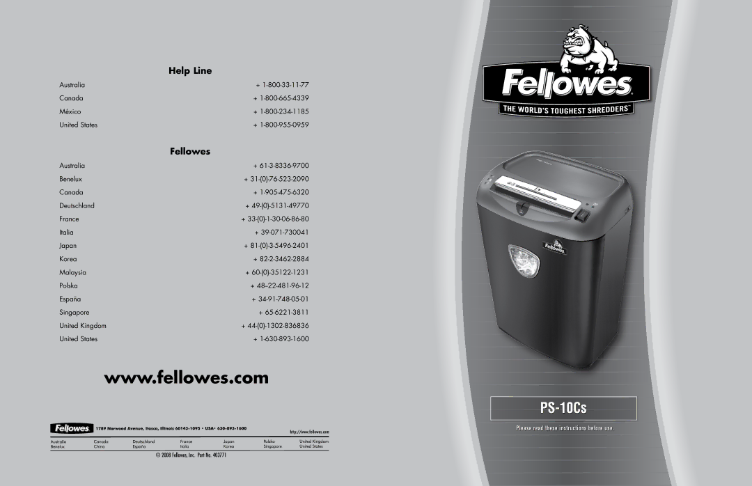 Fellowes PS-10Cs manual Help Line, Fellowes 