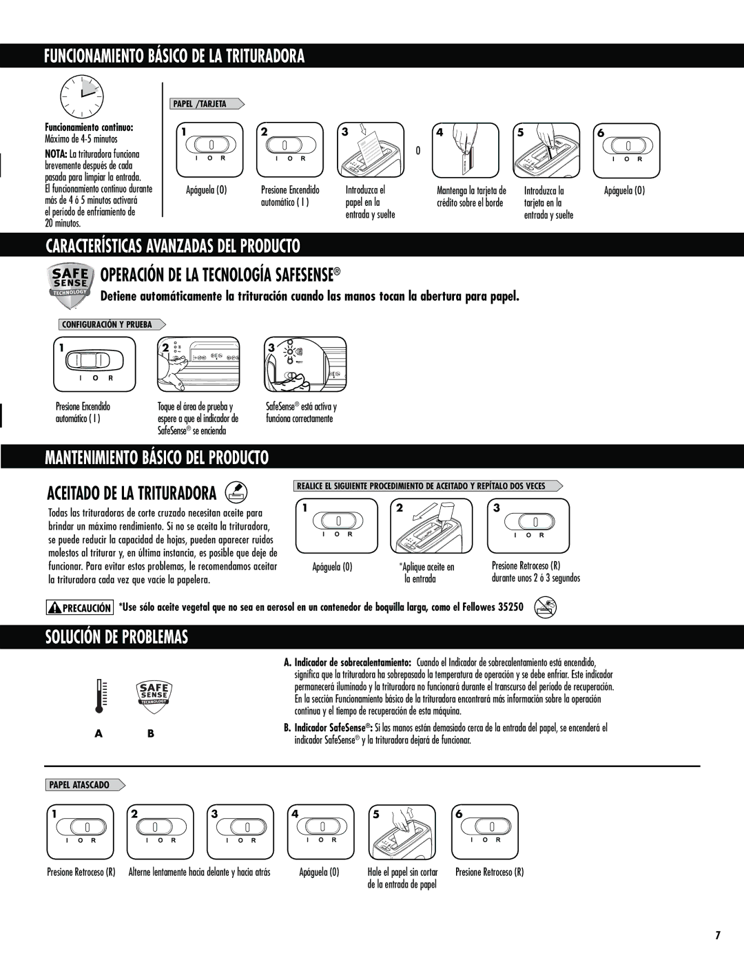 Fellowes PS-12Cs Funcionamiento Básico DE LA Trituradora, Características Avanzadas DEL Producto, Solución DE Problemas 