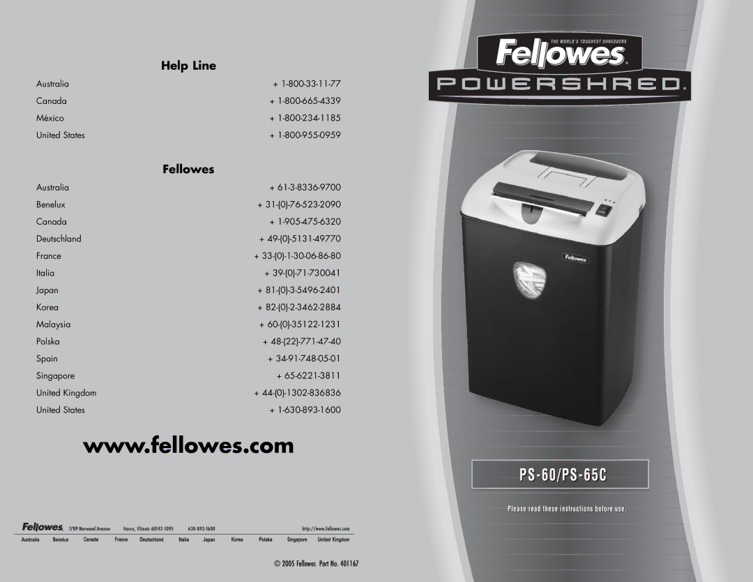 Fellowes PS-65CPS-60 manual PS-60/PS-6655CC 