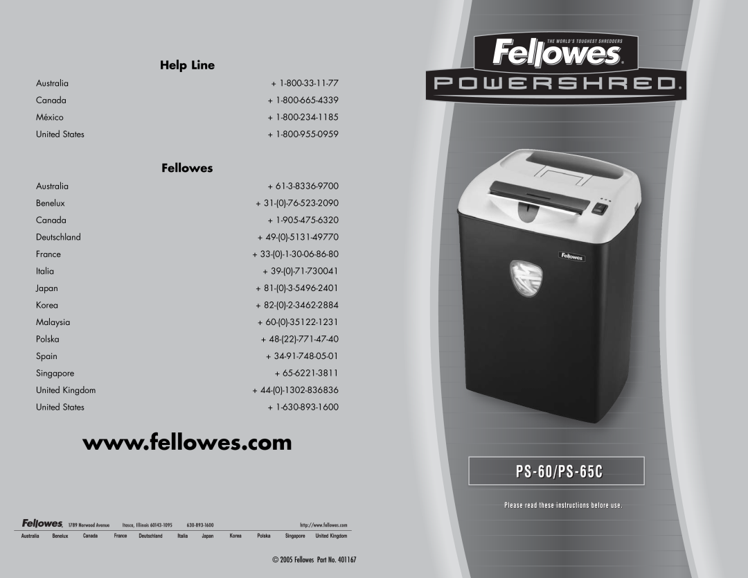Fellowes PS-65CPS-60 manual PS-60/PS-6655CC, Help Line, Fellowes 