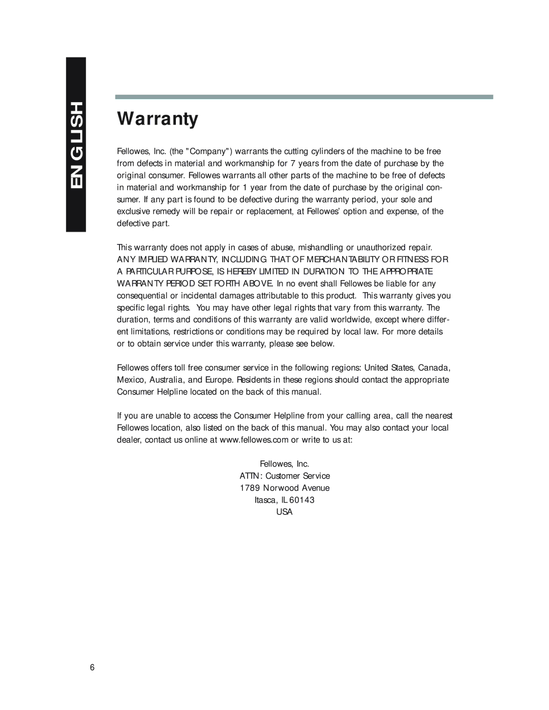 Fellowes PS70-2 manual Warranty 