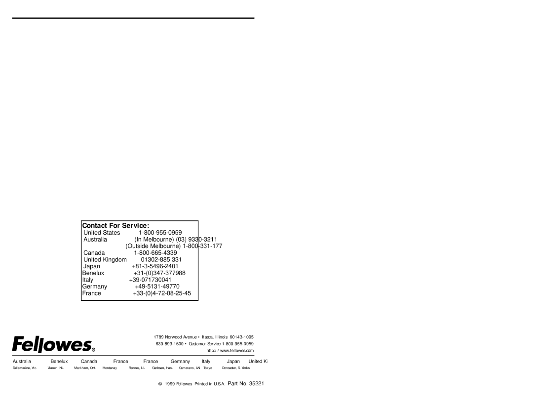 Fellowes PS60, PS75, DM-6, DM-4, Ps60, Dm-c, Ps60cc, Dm-4, Ps70, Dm-6, Ps75, Ps80 manual Contact For Service 