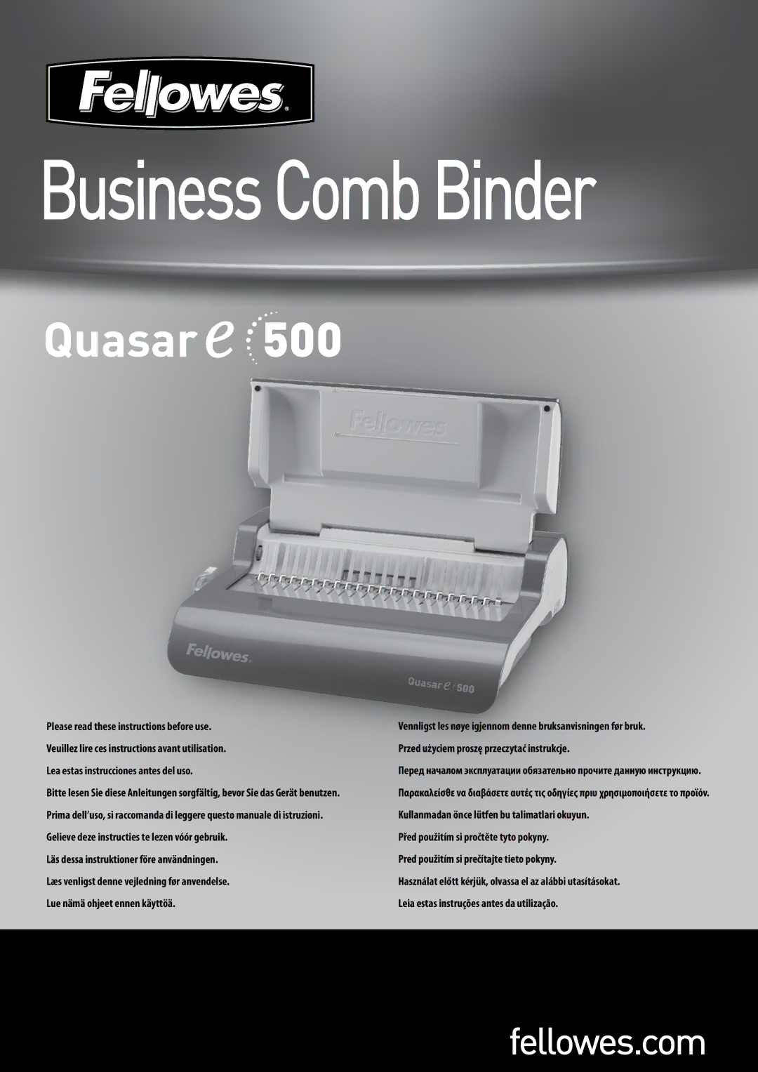 Fellowes Quasar e 500 manual Business Comb Binder 