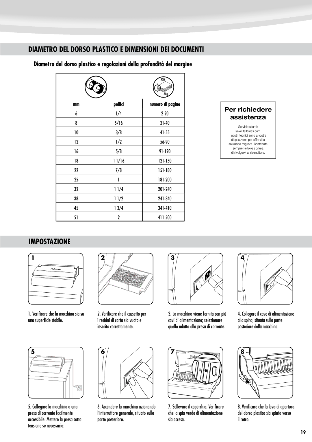 Fellowes Quasar e 500 Impostazione, Per richiedere Assistenza, Verificare che la macchina sia su una superficie stabile 