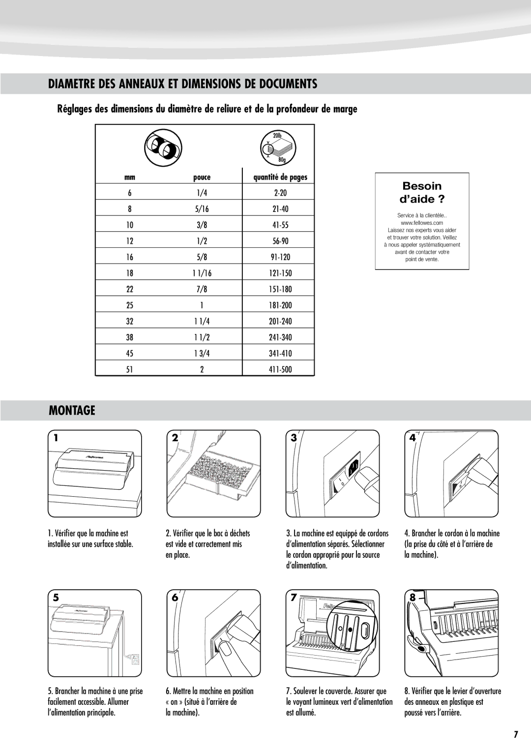 Fellowes Quasar e 500 manual Montage, Besoin ’aide ?, Pouce, Point de vente 