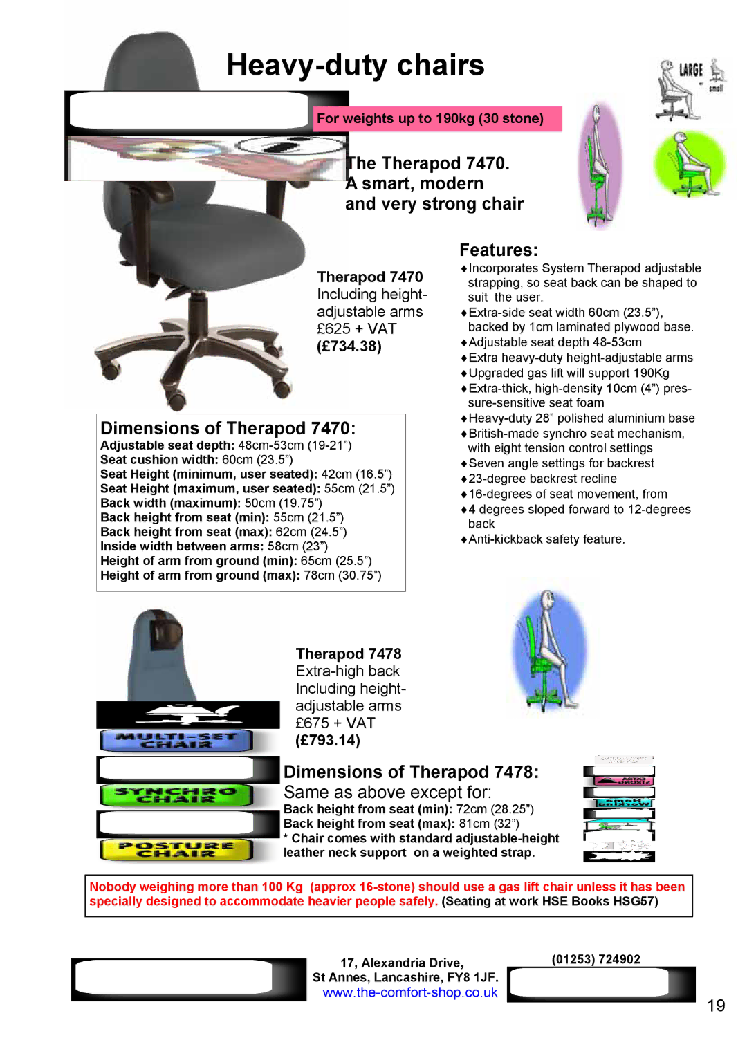 Fellowes RH 300, RH 400 manual Dimensions of Therapod, Same as above except for, £734.38, £793.14 