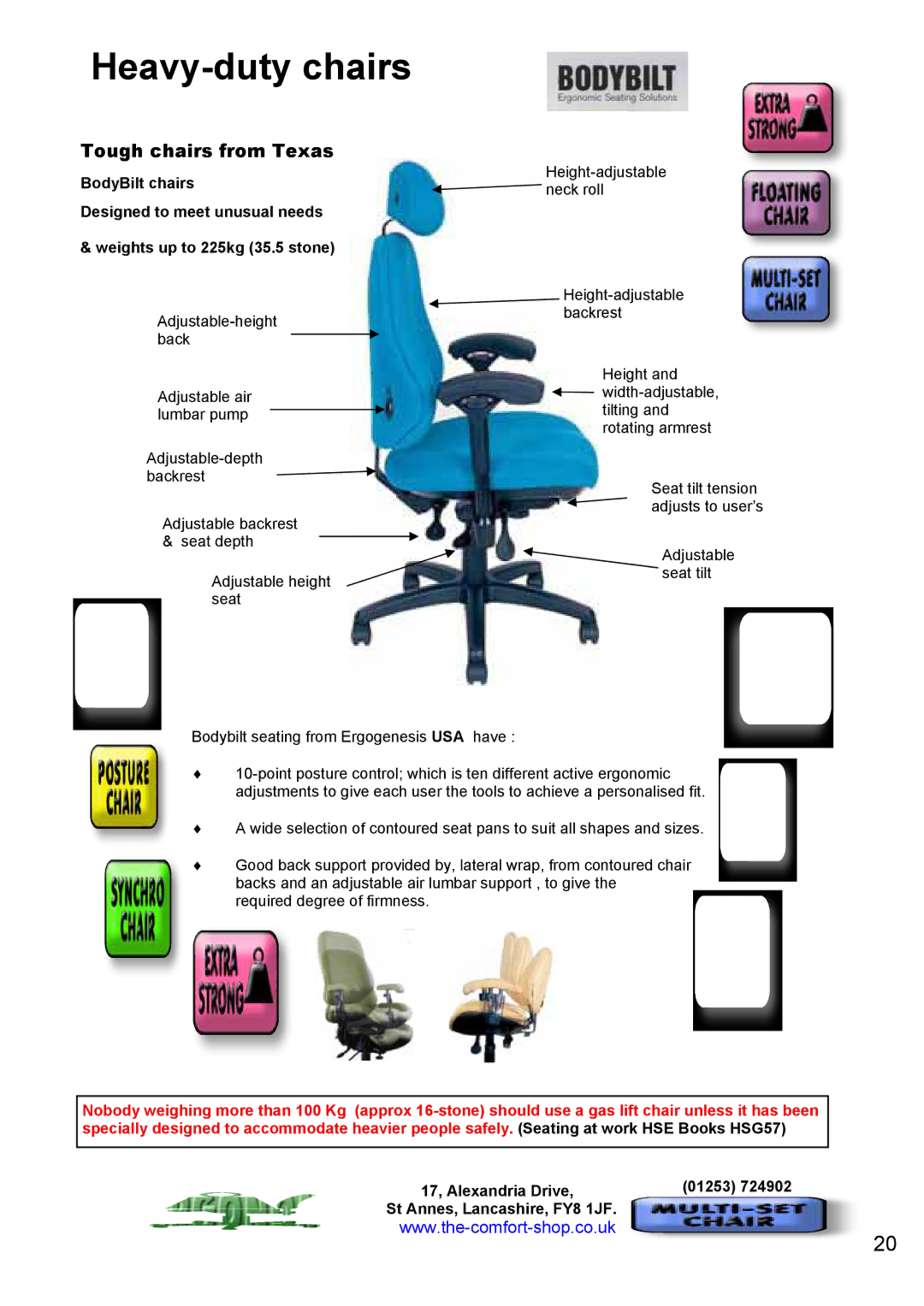 Fellowes RH 400, RH 300 manual Tough chairs from Texas, BodyBilt chairs 