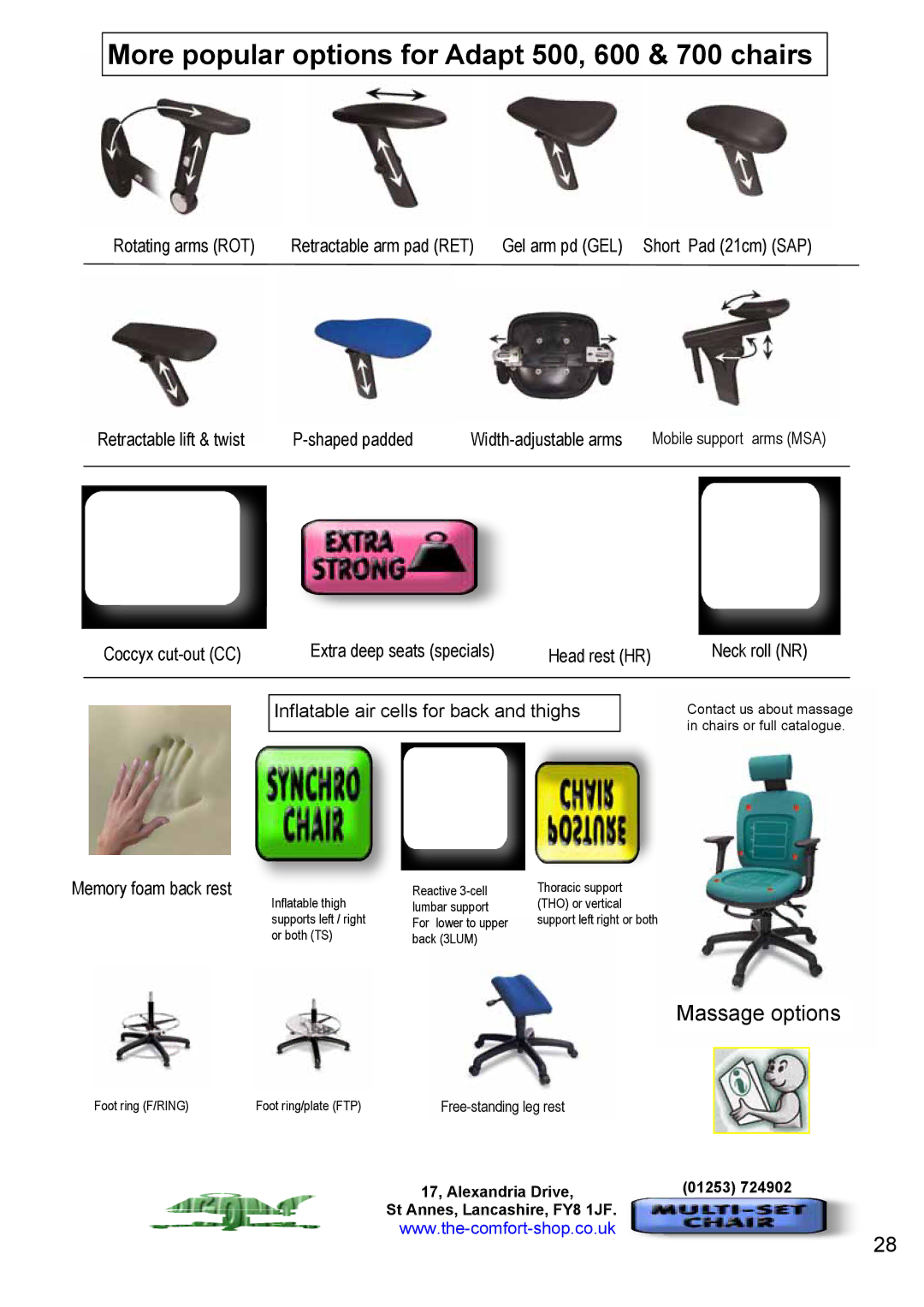 Fellowes RH 400, RH 300 manual More popular options for Adapt 500, 600 & 700 chairs, Massage options, Memory foam back rest 