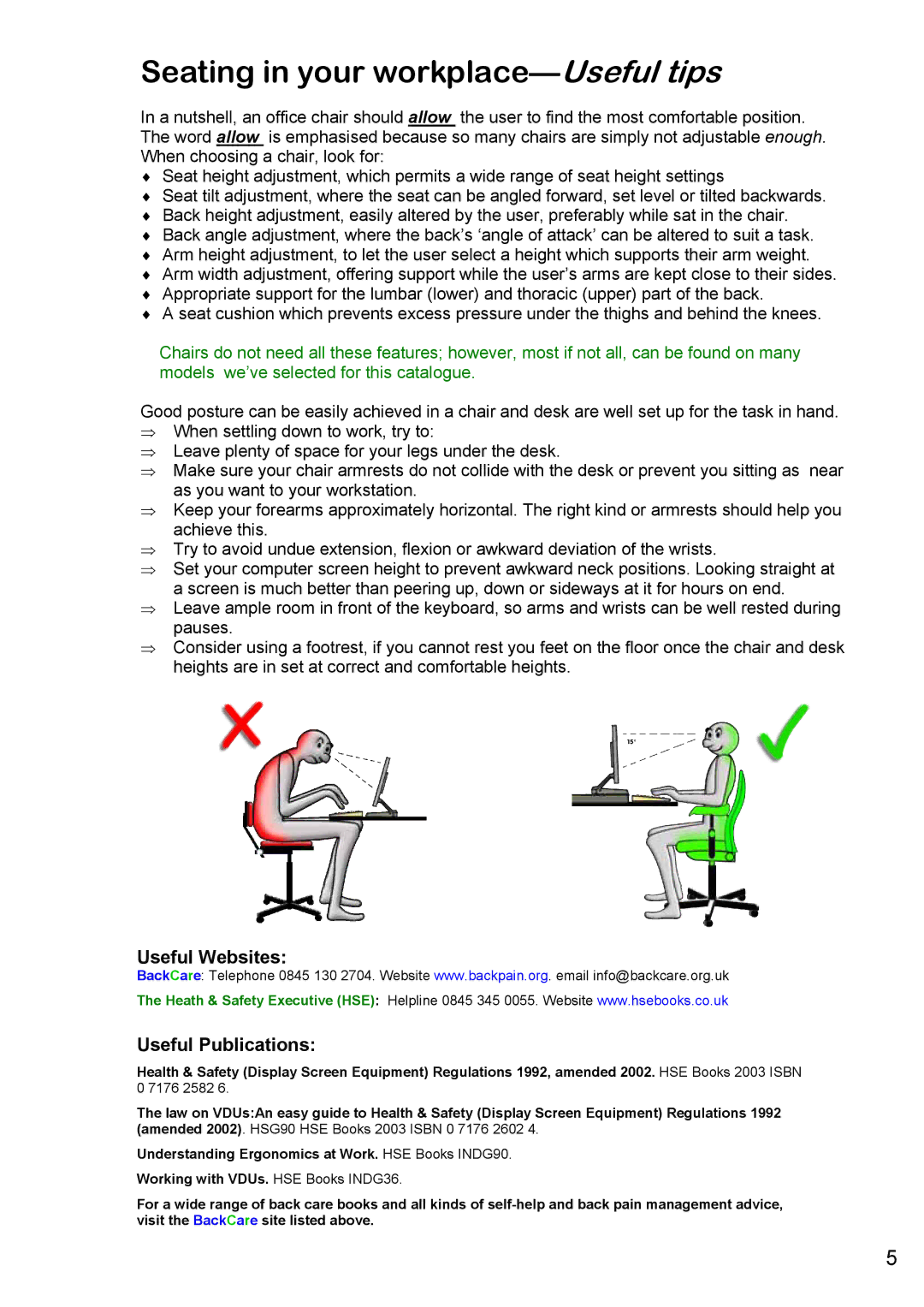 Fellowes RH 300, RH 400 manual Seating in your workplace-Useful tips, Useful Websites Useful Publications 