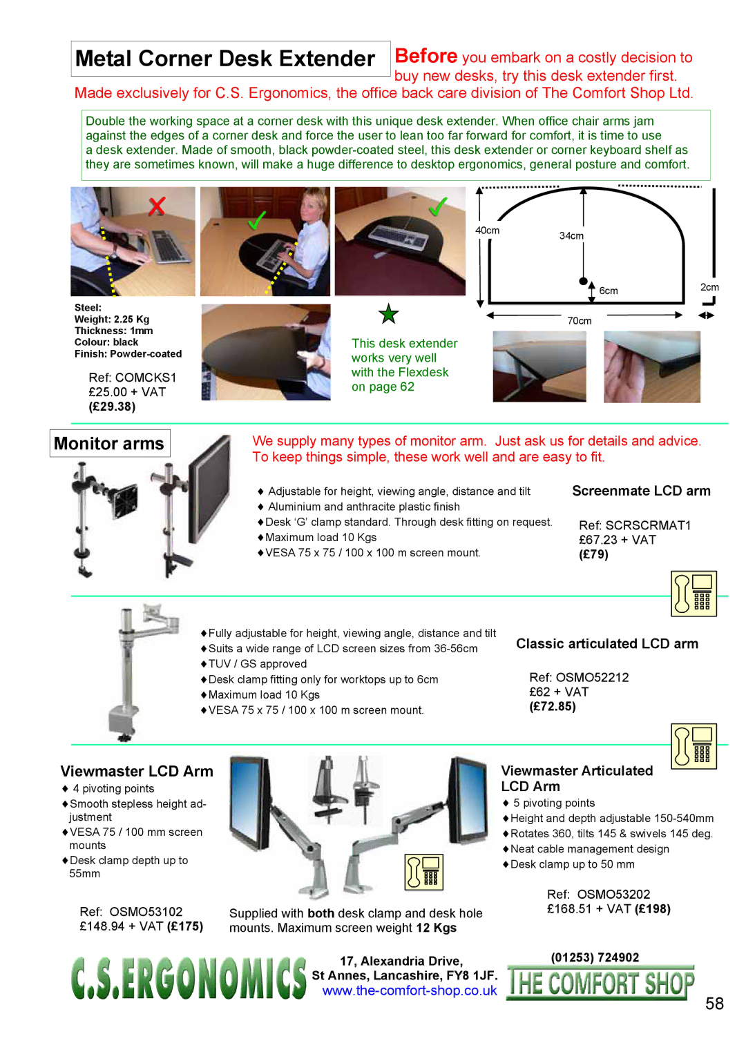 Fellowes RH 400, RH 300 manual Monitor arms, Viewmaster LCD Arm, Screenmate LCD arm, Viewmaster Articulated LCD Arm 