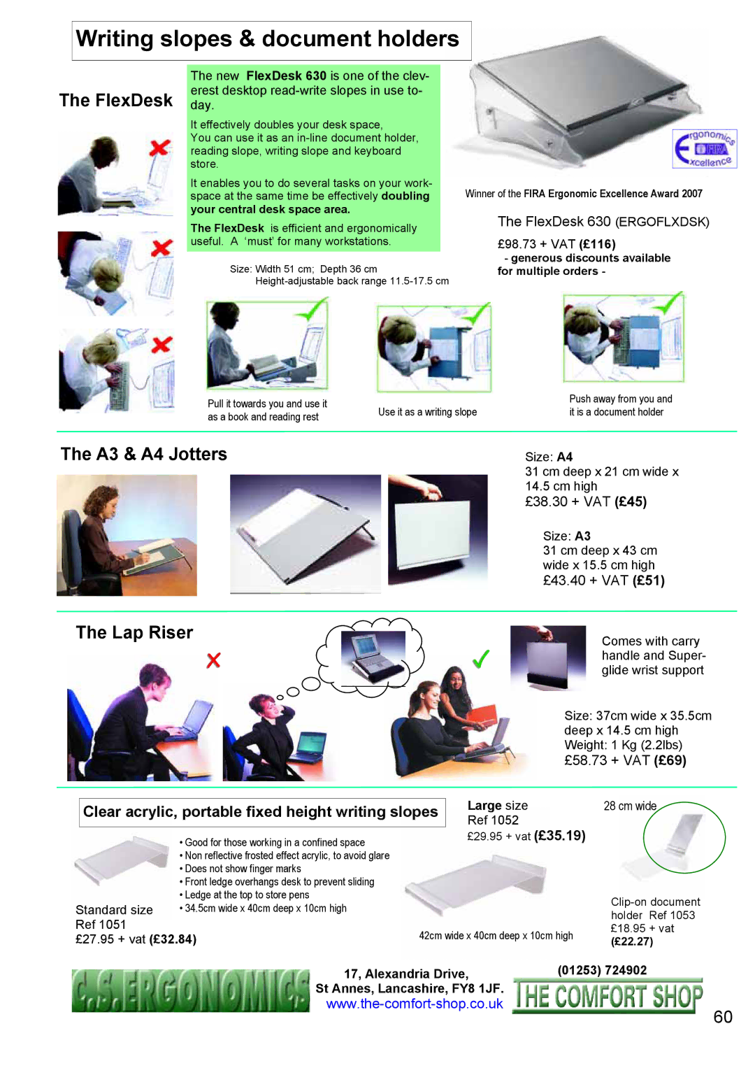 Fellowes RH 400, RH 300 manual Writing slopes & document holders, A3 & A4 Jotters, Lap Riser, Large size 