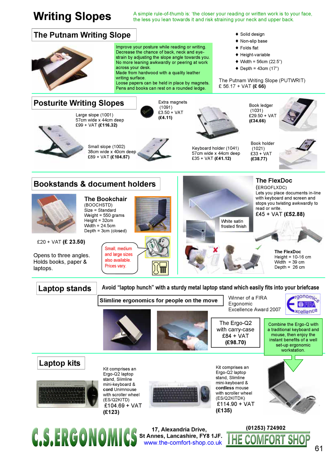 Fellowes RH 300 Putnam Writing Slope, Posturite Writing Slopes, Bookstands & document holders, Laptop stands, Laptop kits 