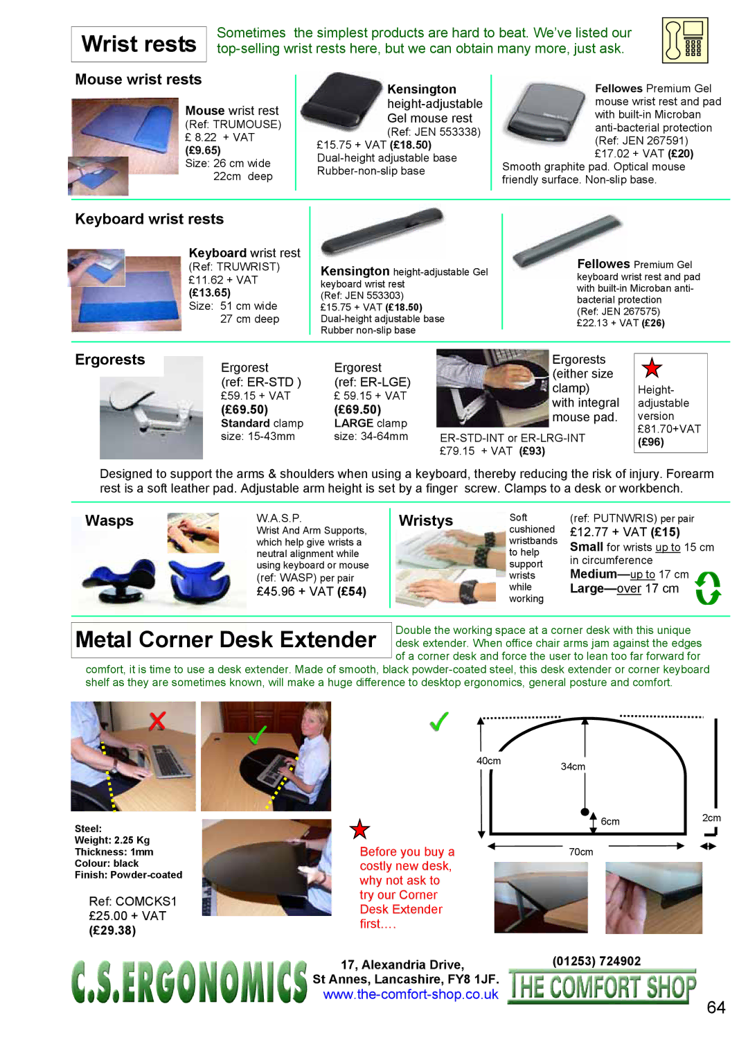 Fellowes RH 400, RH 300 manual Mouse wrist rests, Keyboard wrist rests, Ergorests, Wasps, Wristys 