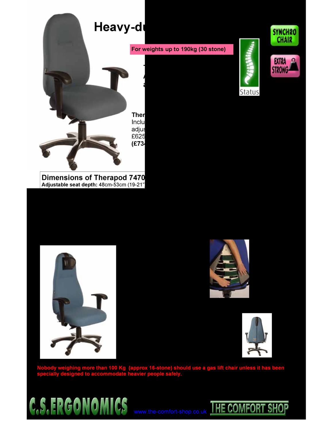 Fellowes RH 300, RH 400 manual Features, Dimensions of Therapod, Heavy-dutychairs, £734.38, £793.14 