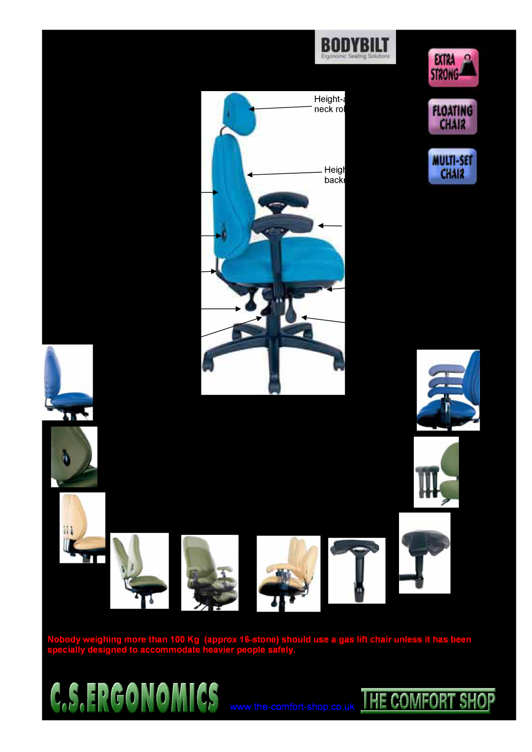 Fellowes RH 400, RH 300 Heavy-dutychairs, Tough chairs from Texas, BodyBilt chairs, Designed to meet unusual needs, 01253 