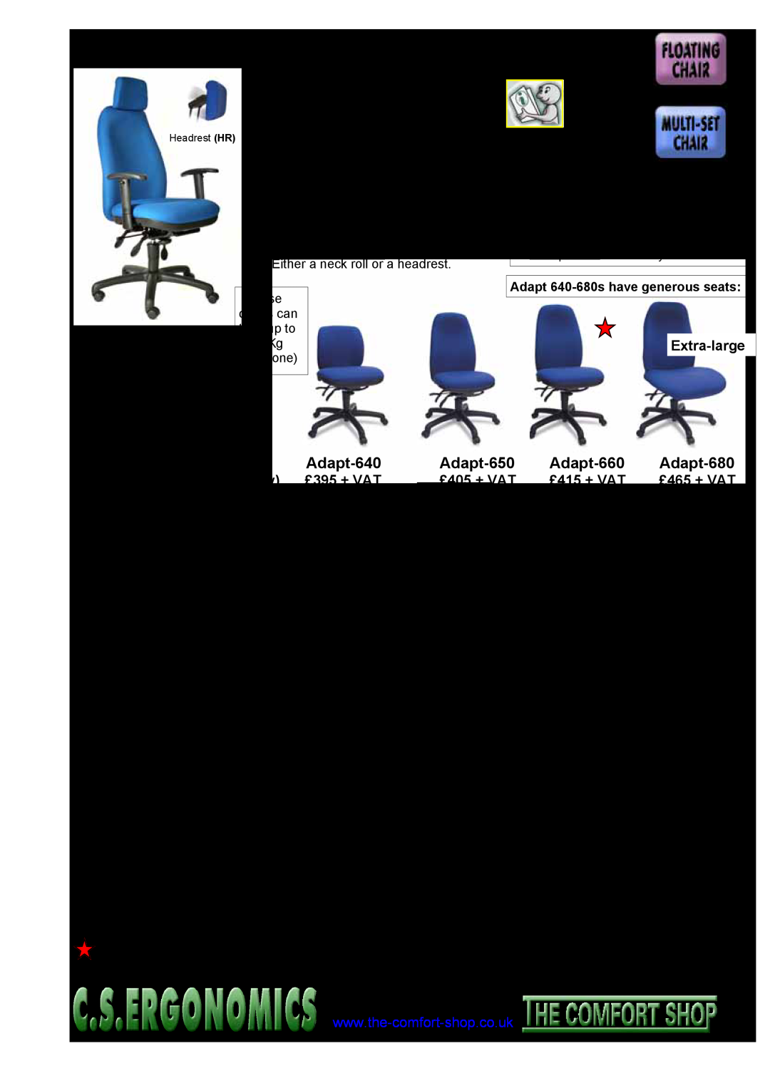 Fellowes RH 300 Adapt—600range chairs With knee-tiltaction, Adapt-640, Adapt-650, Adapt-660, Adapt-680, Adapt—660, Code 