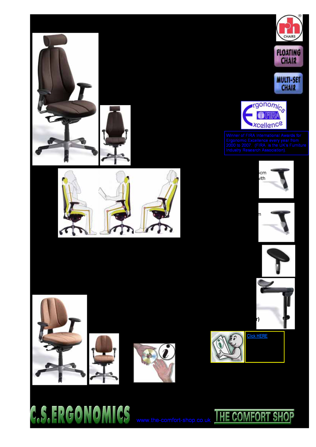 Fellowes RH 300 RH Logic 4 and RH Logic 3 chairs, Swivel-toparms, Relax 3-Dfloating armrests, £72 + VAT £84.60 pair, 01253 
