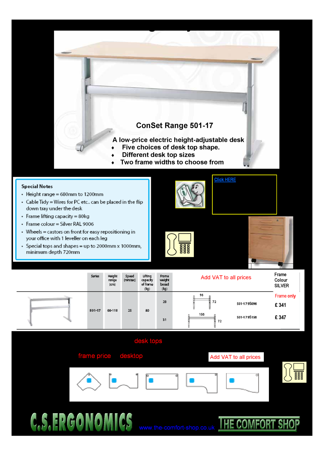 Fellowes RH 400, RH 300 manual Desks: electric height-adjustable, ConSet Range, Alow-priceelectric height-adjustabledesk 