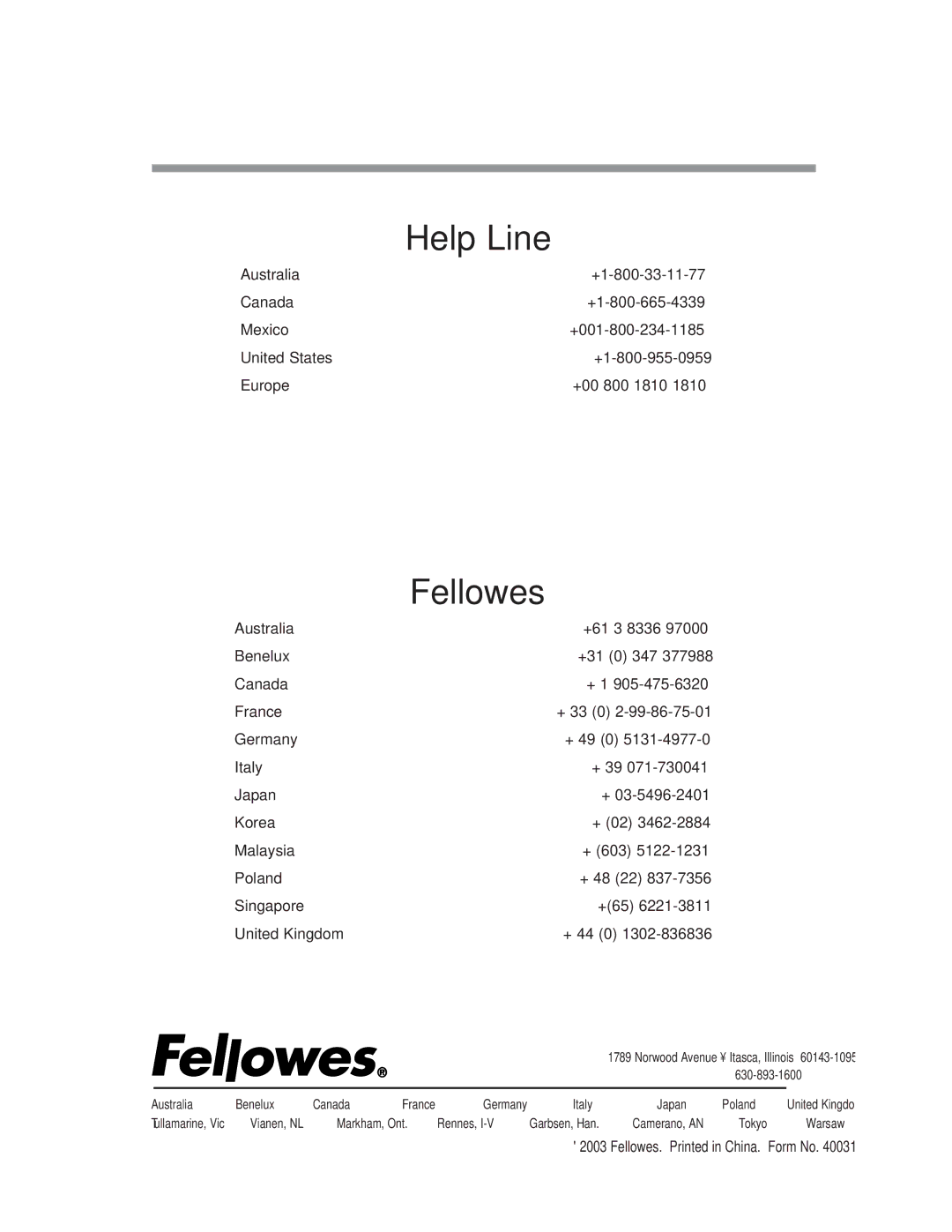 Fellowes S701CM, S701cm, P70cm manual Help Line 