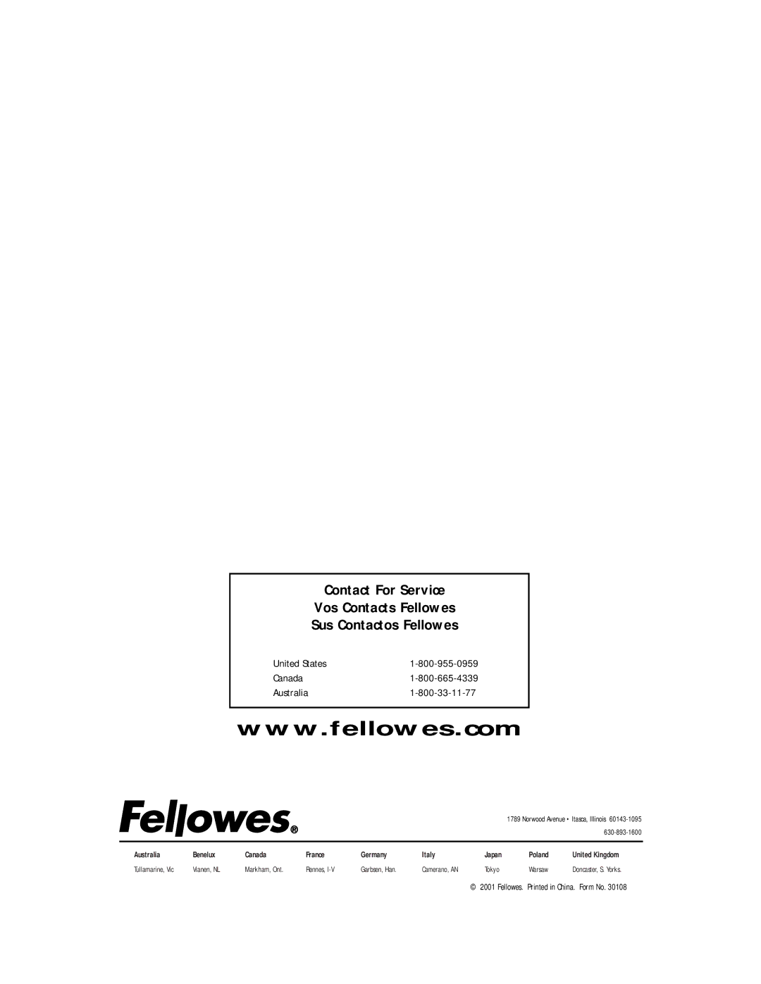 Fellowes S70C-2, P600C-2 manual United States Canada Australia 