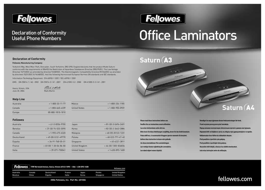 Fellowes Saturn A3, Saturn A4 manual Office Laminators 