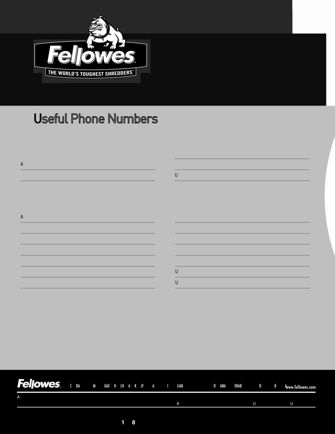 Fellowes SB-83I manual Useful Phone Numbers 