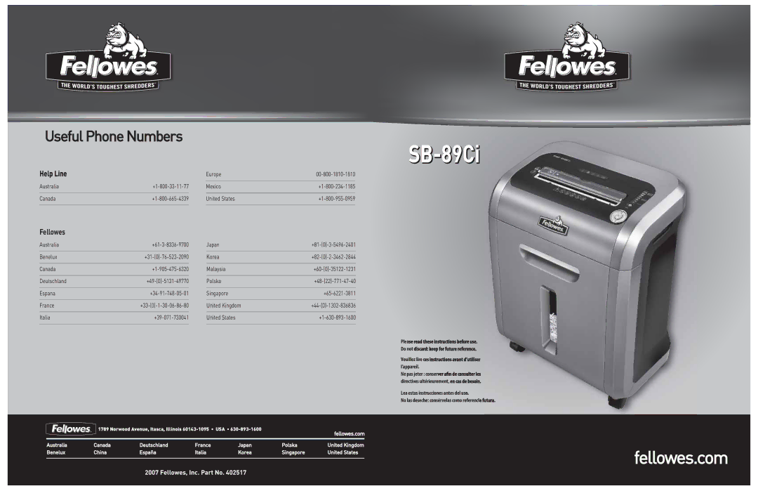 Fellowes SB-89Ci manual 