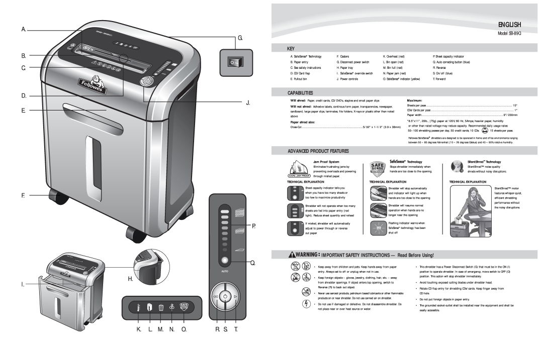 Fellowes SB-89Ci manual Capabilities, Advanced Product Features, IMPORTANT SAFETY INSTRUCTIONS - Read Before Using, Maximum 