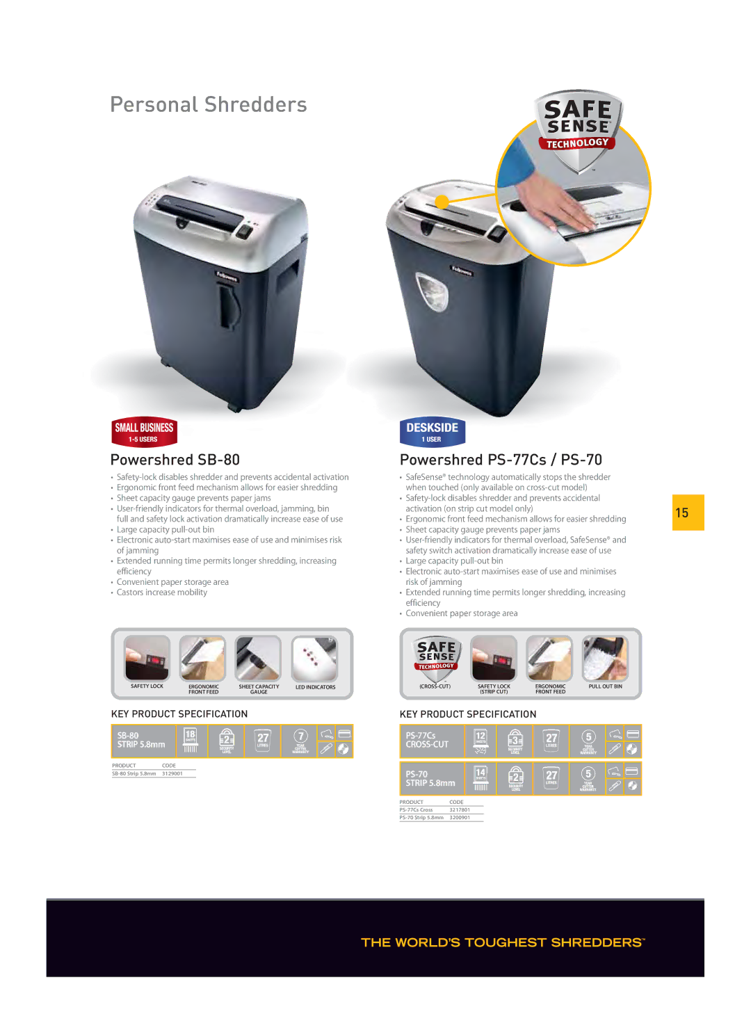 Fellowes SB-99Ci, SB-89Ci, MS-460CS manual Powershred SB-80, Powershred PS-77Cs / PS-70 