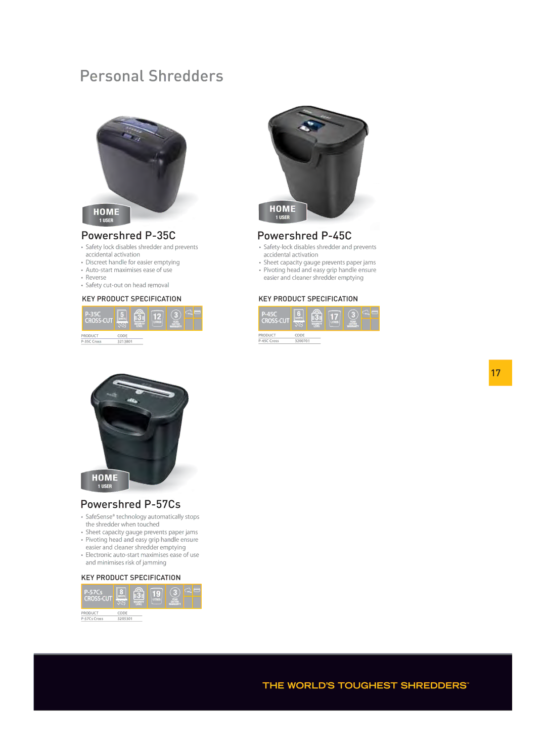 Fellowes MS-460CS, SB-99Ci, SB-89Ci manual Powershred P-35C, Powershred P-45C, Powershred P-57Cs 