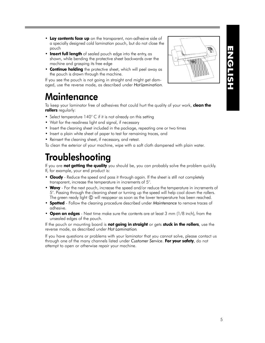 Fellowes SPL 125, SPL 95 manual Maintenance, Troubleshooting 