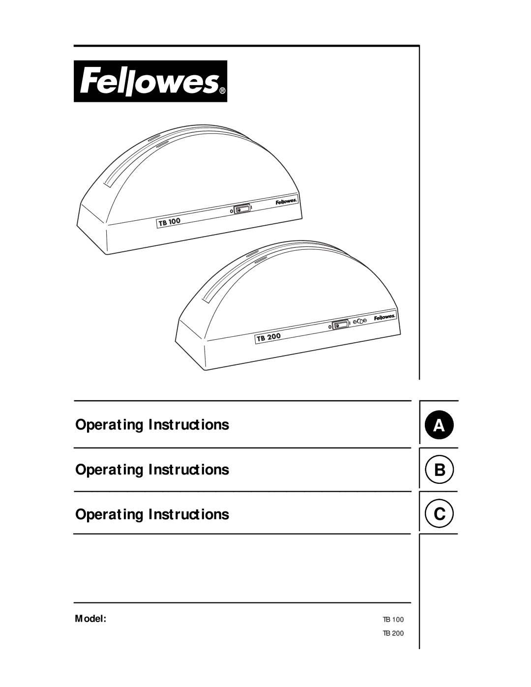 Fellowes TB 100 manual Operating Instructions 