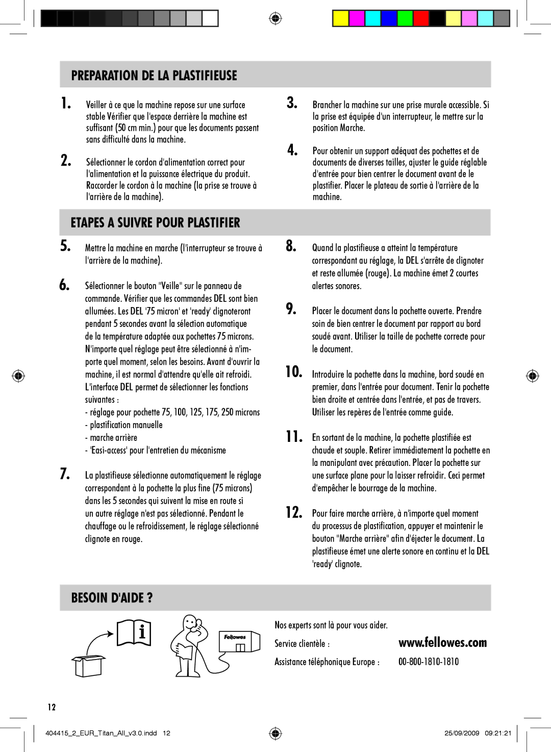 Fellowes Titan A3 manual Besoin Daide ? 