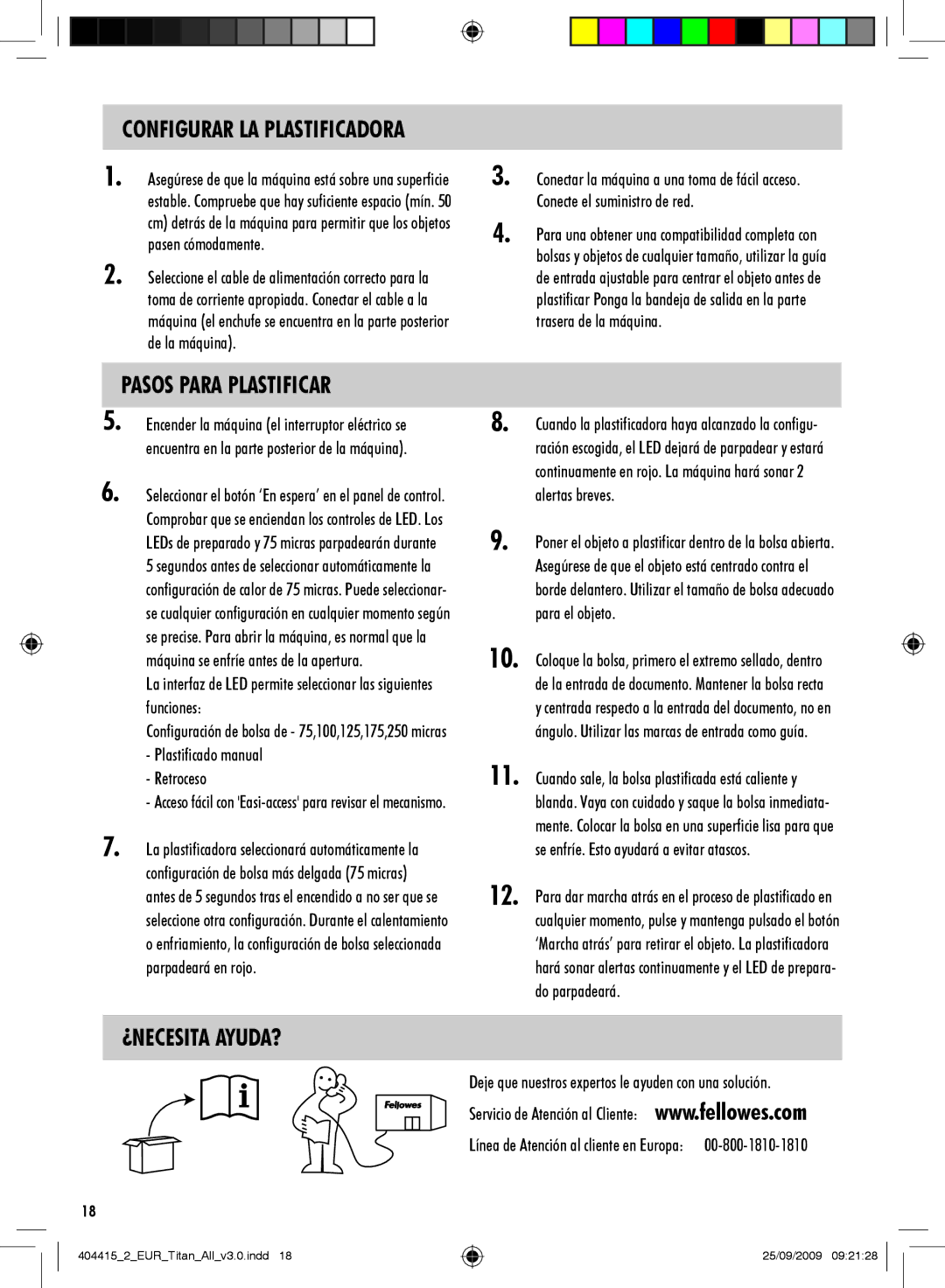 Fellowes Titan A3 Pasos Para Plastificar, ¿Necesita Ayuda?, Plastificado manual Retroceso 