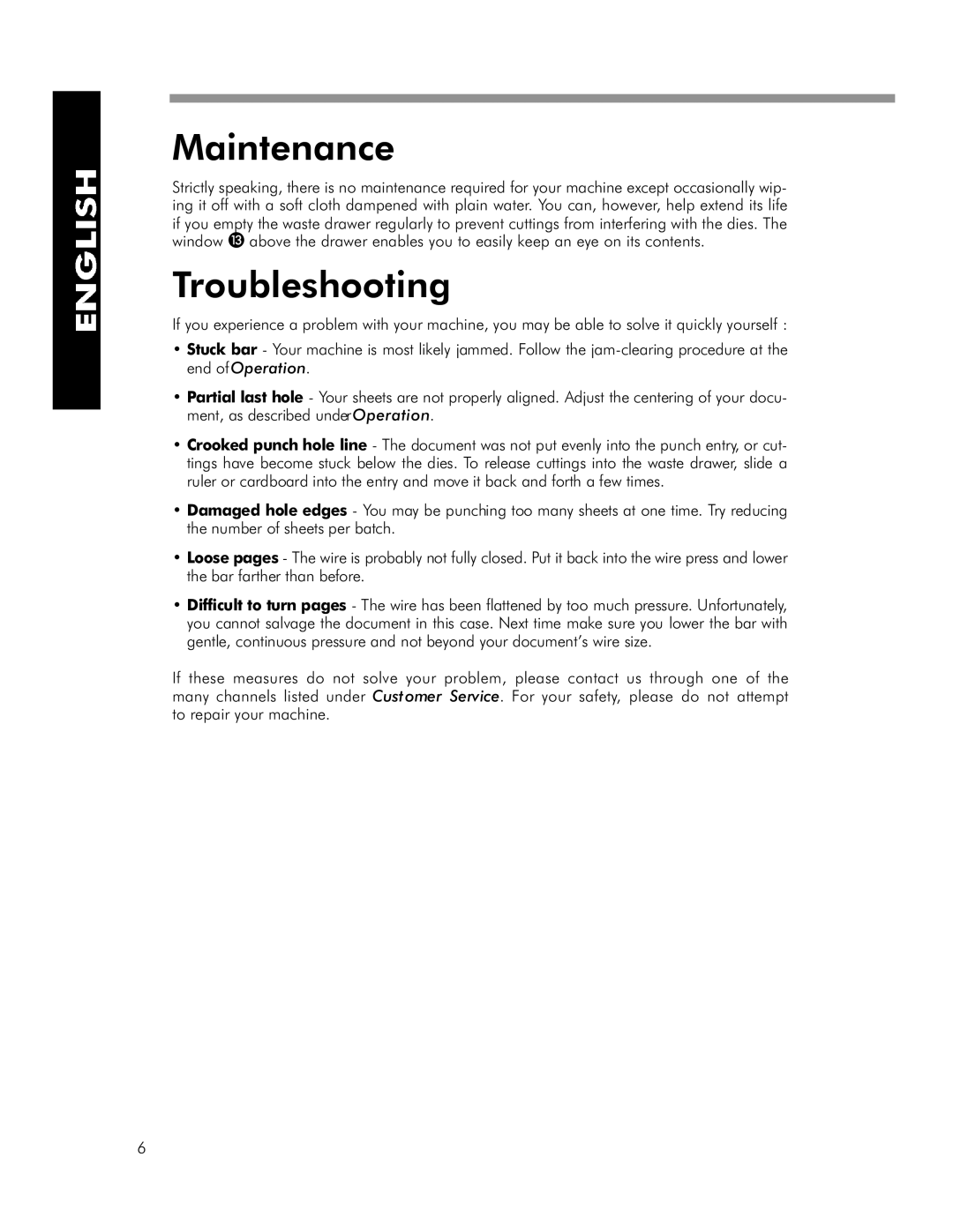 Fellowes WB 150 manual Maintenance, Troubleshooting 