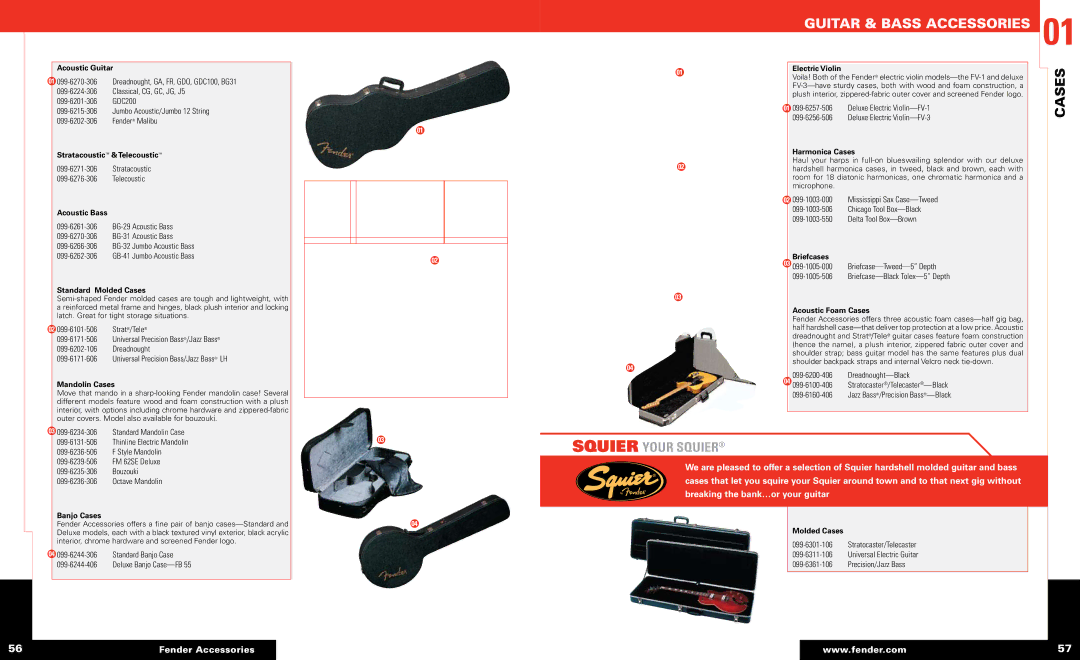 Fender 01 Stratacoustic Telecoustic, Universal Precision Bass/Jazz Bass LH, Delta Tool Box-Brown, Dreadnought-Black 