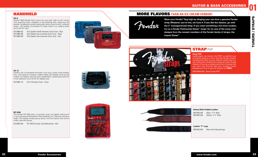 Fender 01 manual Handheld, Strap pop, More flavors than an ice cream vendor, Tuners / Straps 