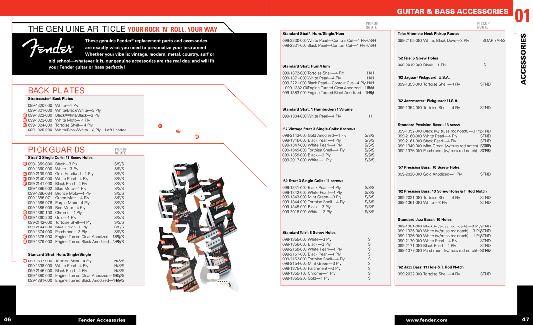 Fender 01 manual Backplates, Pickguards, Genuine Article your Rock ‘n’ Roll, your way, Accessories 