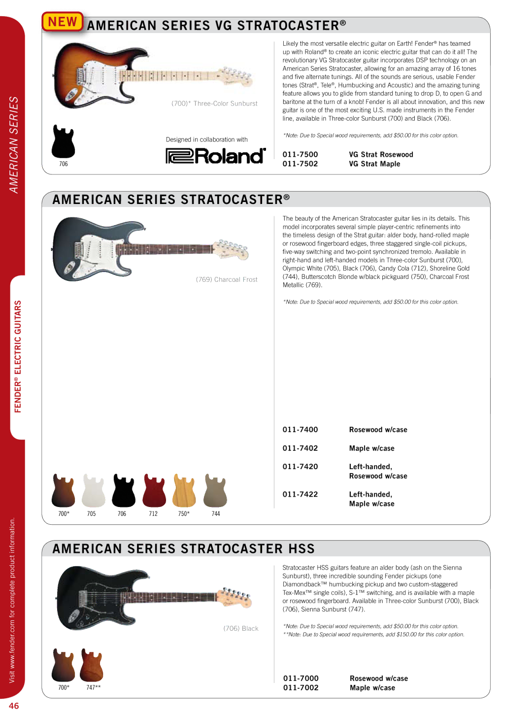 Fender 011-7702, 011-9600, 011-7602, 011-9700 New American SERIEs VG Stratocaster, American Series Stratocaster HSS 