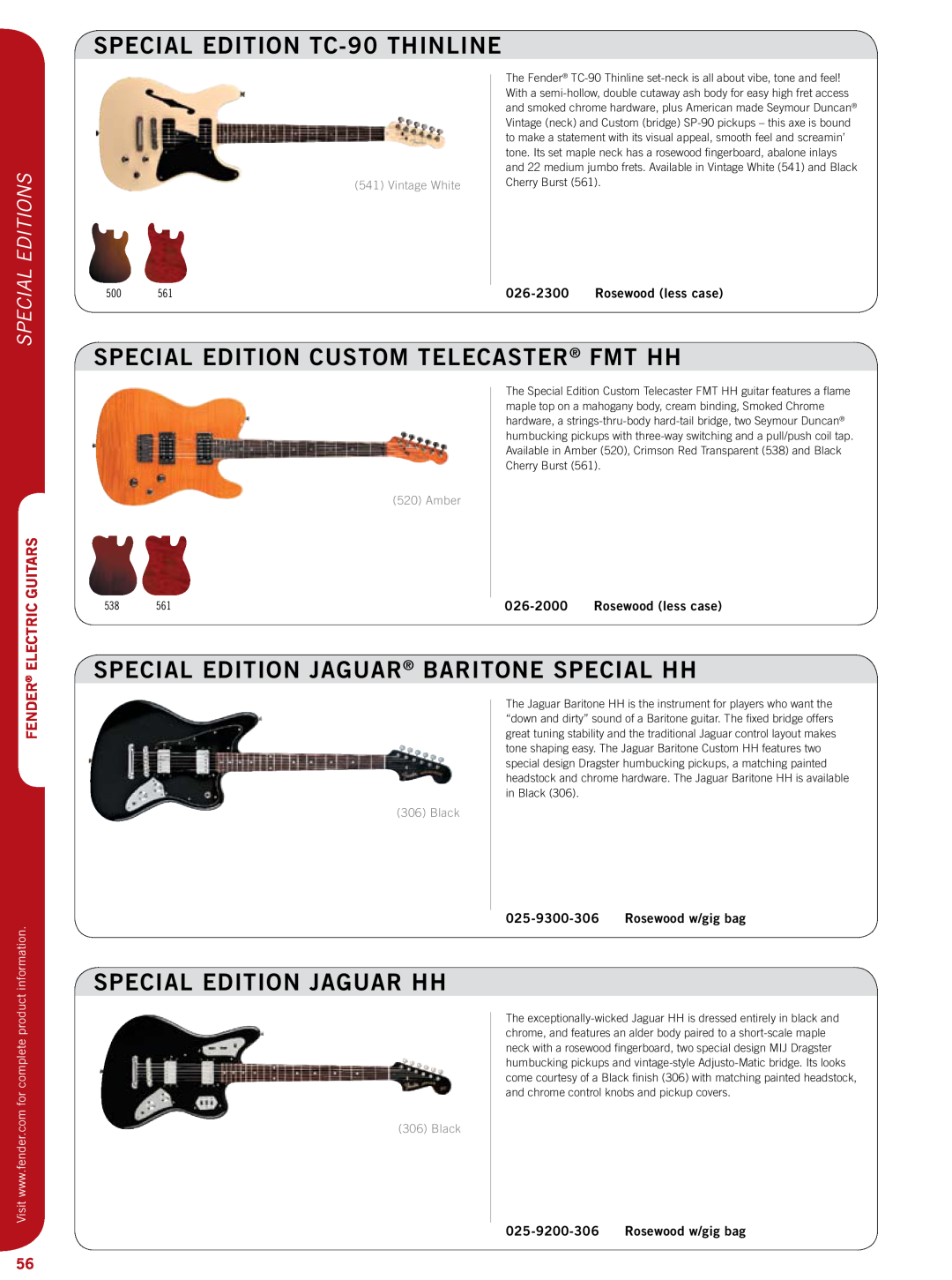 Fender 011-7602 special edition TC-90 THINLINE, special edition CUSTOM TELECASTER FMT HH, special edition jaguar hh, Amber 