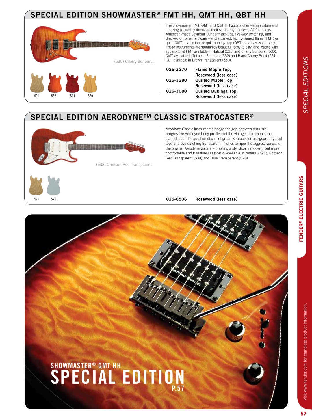 Fender 011-9700 Special edition SHOWMASTER FMT HH, QMT HH, QBT HH, special edition AERODYNE CLASSIC STRATOCASTER, p.57 